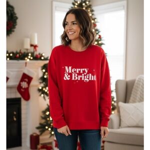WONDERSHOP “Merry & Bright" Holiday Sweatshirt, Women’s various sizes, Red White